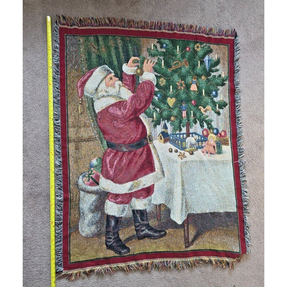 Vintage Martha Stewart Christmas Tapestry Throw Blanket Santa Claus 140"×110 USA